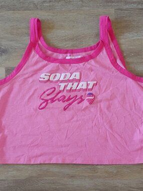 Poppi Soda Women's Tank Top “Soda That Slays" Ringer Crop Top Pink NWT